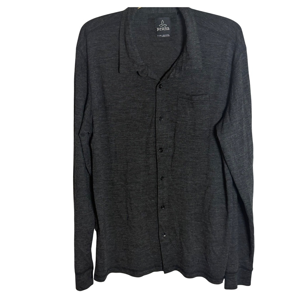 prAna Mens XL Charcoal Gray Wool Blend Long Sleeve Button Front Shirt Heathered